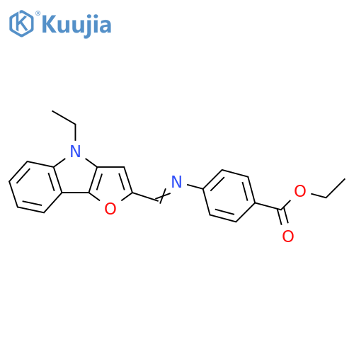 Benzoic acid, 4-[[(4-ethyl-4H-furo[3,2-b]indol-2-yl)methylene]amino]-,ethyl ester structure