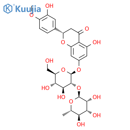 (S)-5-Hydroxy-2-(3-hydroxy-4-methoxy-phenyl)-7-(O2-alpha-L-rhamnopyranosyl-beta-D-glucopyranosyloxy)-chroman-4-on structure