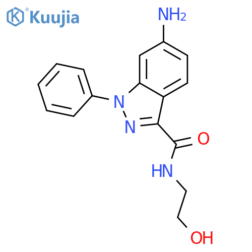1H-Indazole-3-carboxamide, 6-amino-N-(2-hydroxyethyl)-1-phenyl- structure