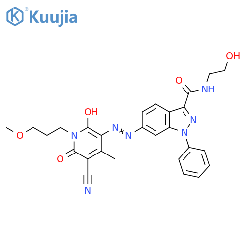 1H-Indazole-3-carboxamide,6-[[5-cyano-1,6-dihydro-2-hydroxy-1-(3-methoxypropyl)-4-methyl-6-oxo-3-pyridinyl]azo]-N-(2-hydroxyethyl)-1-phenyl- structure