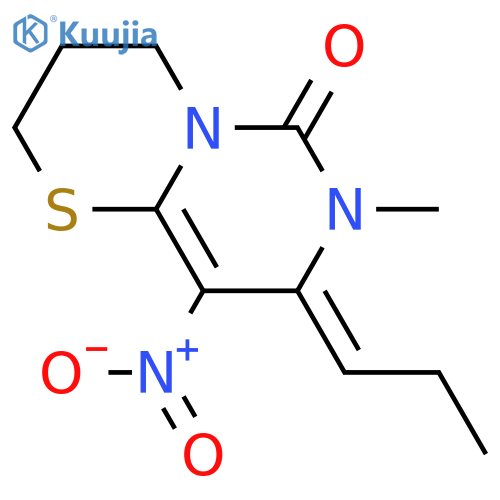 2H,6H-Pyrimido[6,1-b][1,3]thiazin-6-one, 3,4,7,8-tetrahydro-7-methyl-9-nitro-8-propylidene- structure