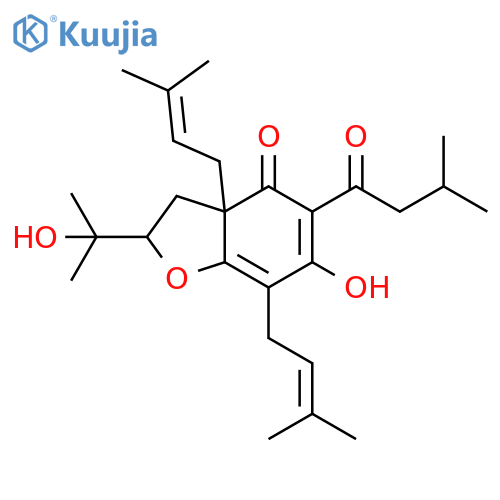 4(2H)-Benzofuranone,3,3a-dihydro-6-hydroxy-2-(1-hydroxy-1-methylethyl)-3a,7-bis(3-methyl-2-butenyl)-5-(3-methyl-1-oxobutyl)- structure