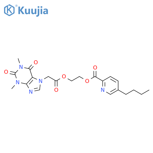 7H-Purine-7-acetic acid, 1,2,3,6-tetrahydro-1,3-dimethyl-2,6-dioxo-, 2-[[(5-butyl-2-pyridinyl)carbonyl]oxy]ethyl ester structure
