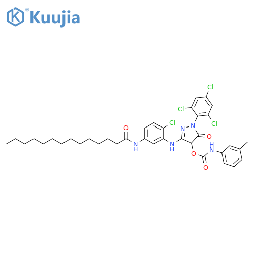 Carbamic acid, (3-methylphenyl)-, 3-[[2-chloro-5-[(1-oxotetradecyl)amino]phenyl]amino]-4,5-dihydro-5-oxo-1-(2,4,6-trichlorophenyl)-1H-pyrazol-4-yl ester (9CI) structure