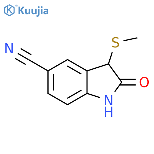 3-(methylsulfanyl)-2-oxo-2,3-dihydro-1H-indole-5-carbonitrile structure