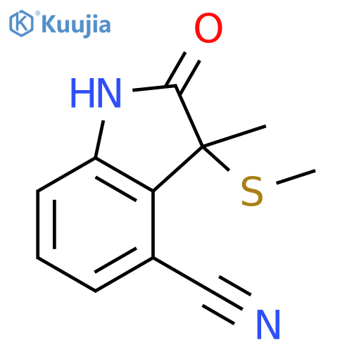 1H-Indole-4-carbonitrile, 2,3-dihydro-3-methyl-3-(methylthio)-2-oxo- structure