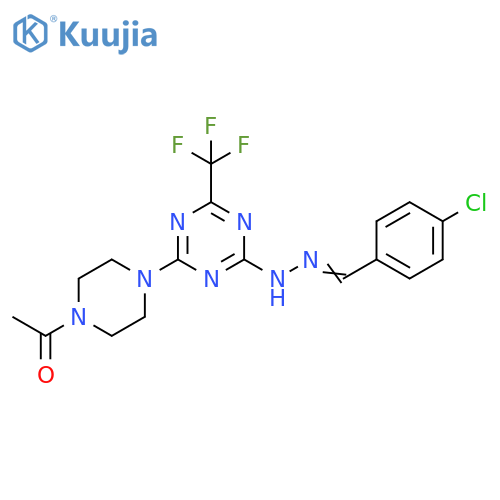 Piperazine,1-acetyl-4-[4-[[(4-chlorophenyl)methylene]hydrazino]-6-(trifluoromethyl)-1,3,5-triazin-2-yl]- structure