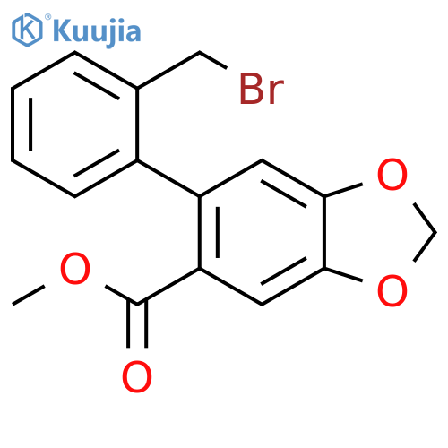 1,3-Benzodioxole-5-carboxylic acid, 6-[2-(bromomethyl)phenyl]-, methyl ester structure