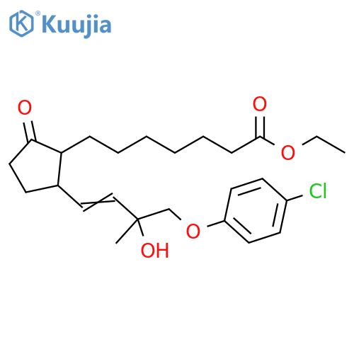 Cyclopentaneheptanoic acid, 2-[4-(4-chlorophenoxy)-3-hydroxy-3-methyl-1-buten-1-yl]-5-oxo-, ethyl ester structure