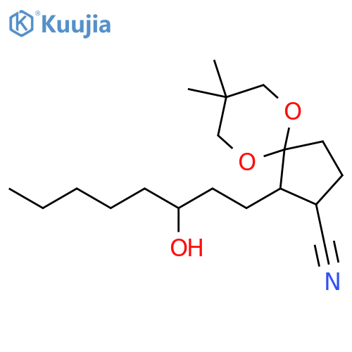 6,10-Dioxaspiro[4.5]decane-2-carbonitrile, 1-(3-hydroxyoctyl)-8,8-dimethyl- structure