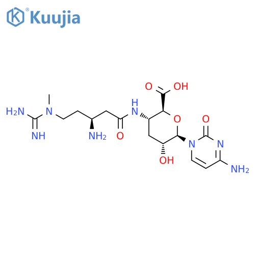 (2S,3S,5R,6R)-3-[[(3S)-3-Amino-5-[carbamimidoyl(methyl)amino]pentanoyl]amino]-6-(4-amino-2-oxopyrimidin-1-yl)-5-hydroxyoxane-2-carboxylic acid structure