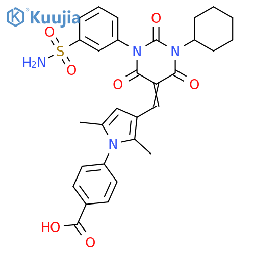 Benzoic acid,4-[3-[[1-[3-(aminosulfonyl)phenyl]-3-cyclohexyltetrahydro-2,4,6-trioxo-5(2H)-pyrimidinylidene]methyl]-2,5-dimethyl-1H-pyrrol-1-yl]- structure