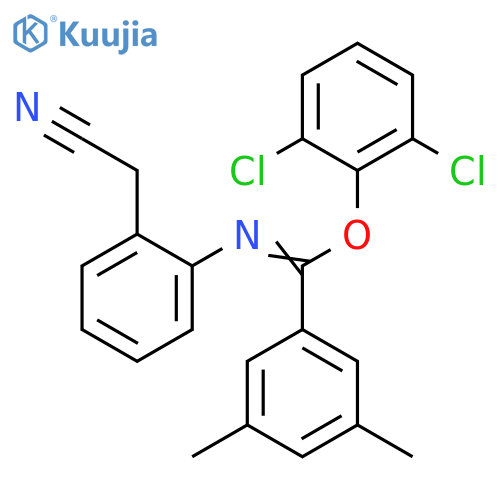Benzenecarboximidic acid, N-[2-(cyanomethyl)phenyl]-3,5-dimethyl-, 2,6-dichlorophenyl ester structure