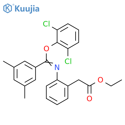 Benzeneacetic acid, 2-[[(2,6-dichlorophenoxy)(3,5-dimethylphenyl)methylene]amino]-, ethyl ester structure