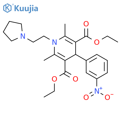 3,5-Pyridinedicarboxylic acid, 1,4-dihydro-2,6-dimethyl-4-(3-nitrophenyl)-1-[2-(1-pyrrolidinyl)ethyl]-, 3,5-diethyl ester structure