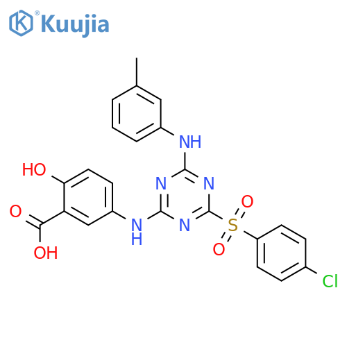 Benzoic acid,5-[[4-[(4-chlorophenyl)sulfonyl]-6-[(3-methylphenyl)amino]-1,3,5-triazin-2-yl]amino]-2-hydroxy- structure