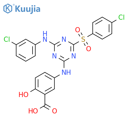 Benzoic acid,5-[[4-[(3-chlorophenyl)amino]-6-[(4-chlorophenyl)sulfonyl]-1,3,5-triazin-2-yl]amino]-2-hydroxy- structure