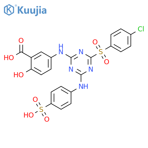Benzoic acid,5-[[4-[(4-chlorophenyl)sulfonyl]-6-[(4-sulfophenyl)amino]-1,3,5-triazin-2-yl]amino]-2-hydroxy- structure