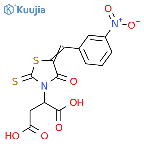 2-[(5Z)-5-[(3-nitrophenyl)methylidene]-4-oxo-2-sulfanylidene-1,3-thiazolidin-3-yl]butanedioic acid structure
