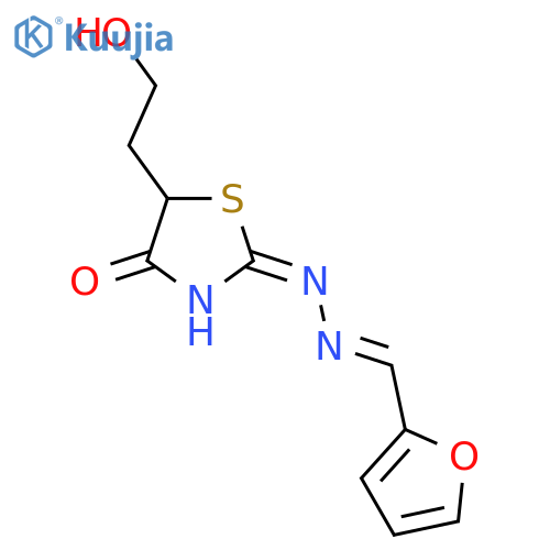 (2E)-2-[(E)-2-[(furan-2-yl)methylidene]hydrazin-1-ylidene]-5-(2-hydroxyethyl)-1,3-thiazolidin-4-one structure