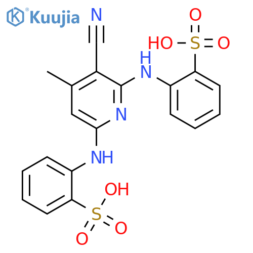 2-[[5-Cyano-4-methyl-6-(2-sulfoanilino)pyridin-2-yl]amino]benzenesulfonic acid structure