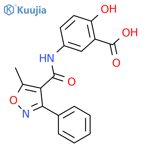 2-hydroxy-5-{[(5-methyl-3-phenyl-1,2-oxazol-4-yl)carbonyl]amino}benzoic acid structure