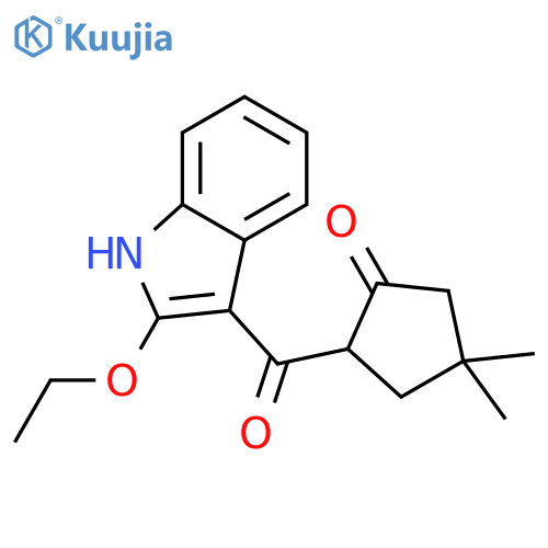 Cyclopentanone, 2-[(2-ethoxy-1H-indol-3-yl)carbonyl]-4,4-dimethyl- structure