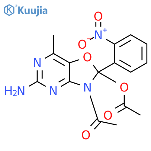 Ethanone, 1-[2-(acetyloxy)-5-amino-7-methyl-2-(2-nitrophenyl)oxazolo[4,5-d]pyrimidin-3(2H)-yl]- structure