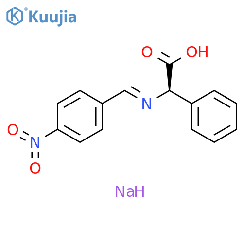 Benzeneacetic acid, α-[[(4-nitrophenyl)methylene]amino]-, sodium salt, (R)- (9CI) structure