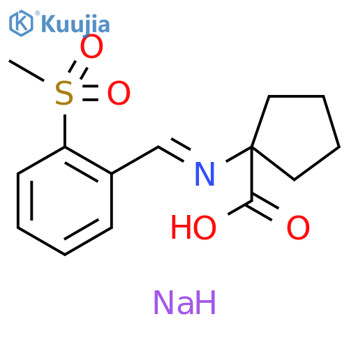 Cyclopentanecarboxylic acid, 1-[[[2-(methylsulfonyl)phenyl]methylene]amino]-, sodium salt (1:1) structure