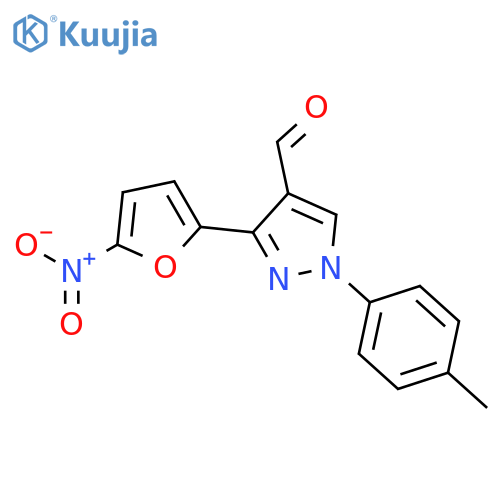 1H-Pyrazole-4-carboxaldehyde, 1-(4-methylphenyl)-3-(5-nitro-2-furanyl)- structure