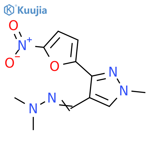 1H-Pyrazole-4-carboxaldehyde, 1-methyl-3-(5-nitro-2-furanyl)-,dimethylhydrazone structure