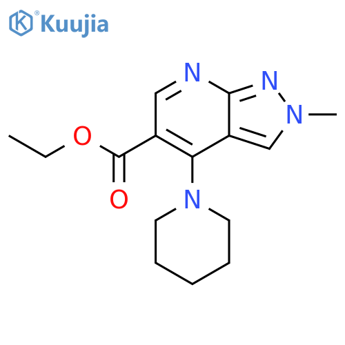 2H-Pyrazolo[3,4-b]pyridine-5-carboxylic acid, 2-methyl-4-(1-piperidinyl)-, ethyl ester structure