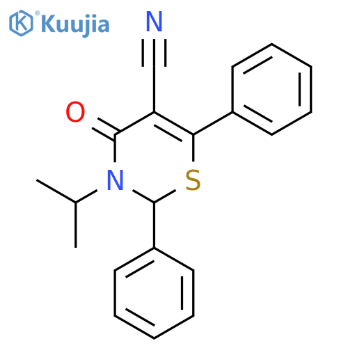 4-oxo-2,6-diphenyl-3-(propan-2-yl)-3,4-dihydro-2H-1,3-thiazine-5-carbonitrile structure