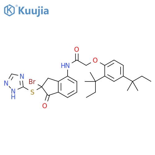 Acetamide,2-[2,4-bis(1,1-dimethylpropyl)phenoxy]-N-[2-bromo-2,3-dihydro-1-oxo-2-(1H-1,2,4-triazol-3-ylthio)-1H-inden-4-yl]- structure