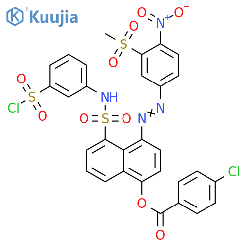 Benzoic acid, 4-chloro-, 5-[[[3-(chlorosulfonyl)phenyl]amino]sulfonyl]-4-[2-[3-(methylsulfonyl)-4-nitrophenyl]diazenyl]-1-naphthalenyl ester structure
