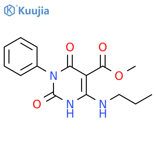5-Pyrimidinecarboxylic acid, 1,2,3,6-tetrahydro-2,6-dioxo-1-phenyl-4-(propylamino)-, methyl ester structure