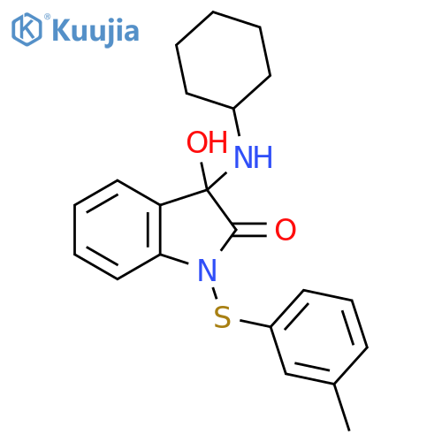 2H-Indol-2-one,3-(cyclohexylamino)-1,3-dihydro-3-hydroxy-1-[(3-methylphenyl)thio]- structure