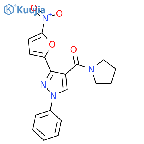 Pyrrolidine, 1-[[3-(5-nitro-2-furanyl)-1-phenyl-1H-pyrazol-4-yl]carbonyl]- structure