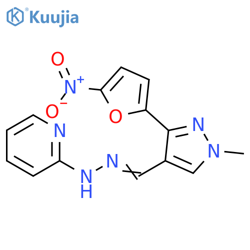 1H-Pyrazole-4-carboxaldehyde, 1-methyl-3-(5-nitro-2-furanyl)-, 2-(2-pyridinyl)hydrazone structure
