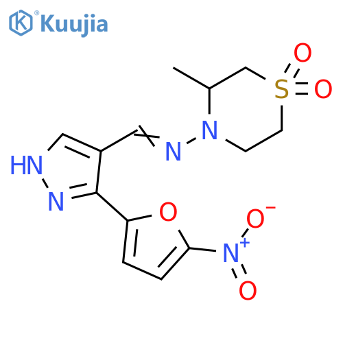4-Thiomorpholinamine,3-methyl-N-[[3-(5-nitro-2-furanyl)-1H-pyrazol-4-yl]methylene]-,1,1-dioxide structure
