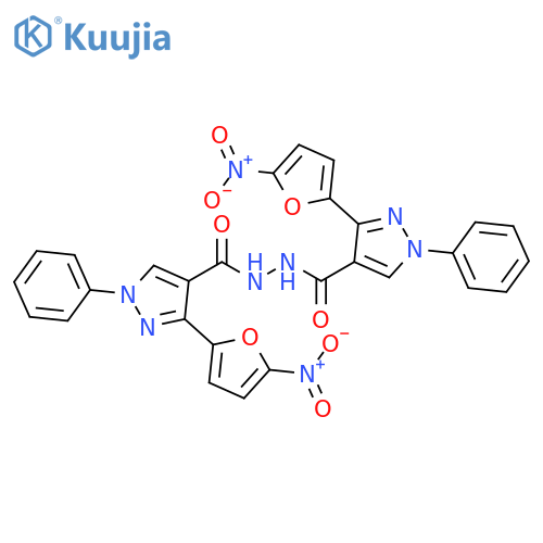1H-Pyrazole-4-carboxylic acid, 3-(5-nitro-2-furanyl)-1-phenyl-, 2-[[3-(5-nitro-2-furanyl)-1-phenyl-1H-pyrazol-4-yl]carbonyl]hydrazide structure