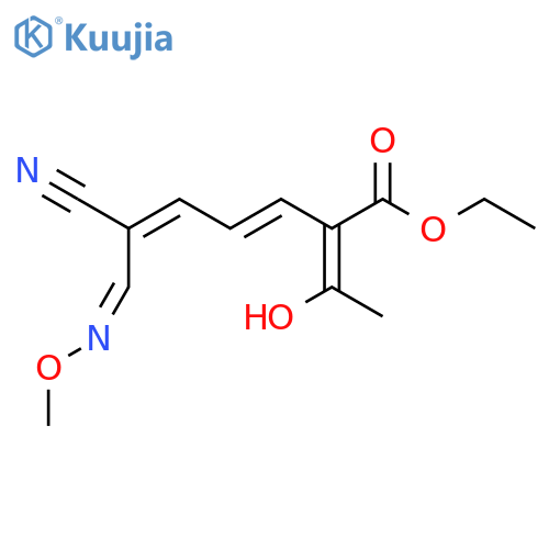 3,5-Heptadienoic acid,6-cyano-2-(1-hydroxyethylidene)-7-(methoxyimino)-, ethyl ester,(E,E,Z,E)- structure