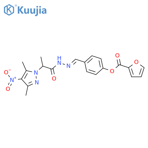 4-{[2-(3,5-dimethyl-4-nitro-1H-pyrazol-1-yl)propanoyl]carbonohydrazonoyl}phenyl furan-2-carboxylatato structure