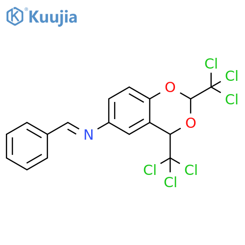 4H-1,3-Benzodioxin-6-amine, N-(phenylmethylene)-2,4-bis(trichloromethyl)- structure