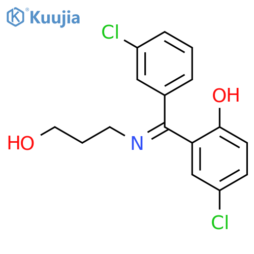 Phenol, 4-chloro-2-[(3-chlorophenyl)[(3-hydroxypropyl)imino]methyl]- structure