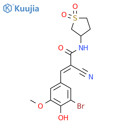 (2E)-3-(3-bromo-4-hydroxy-5-methoxyphenyl)-2-cyano-N-(1,1-dioxo-1lambda6-thiolan-3-yl)prop-2-enamide structure