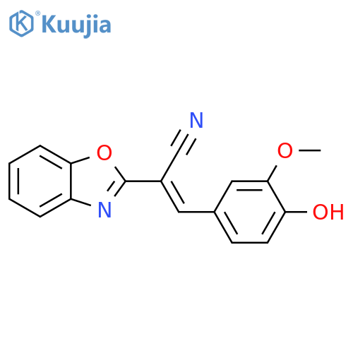 (2E)-2-(1,3-benzoxazol-2-yl)-3-(4-hydroxy-3-methoxyphenyl)prop-2-enenitrile structure