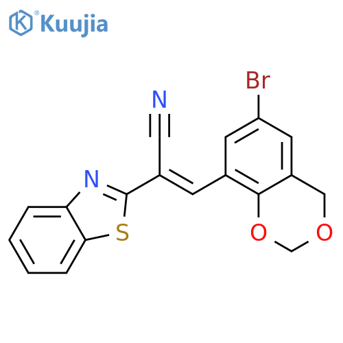 (2E)-2-(1,3-benzothiazol-2-yl)-3-(6-bromo-2,4-dihydro-1,3-benzodioxin-8-yl)prop-2-enenitrile structure