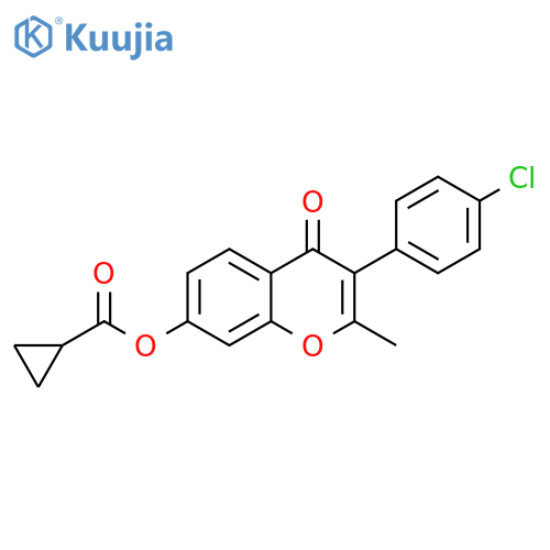 3-(4-chlorophenyl)-2-methyl-4-oxo-4H-chromen-7-yl cyclopropanecarboxylate structure